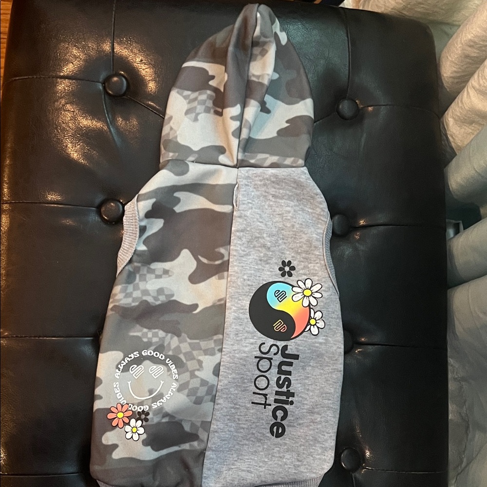 Justice Sport Gray and Black Camo Hoodie